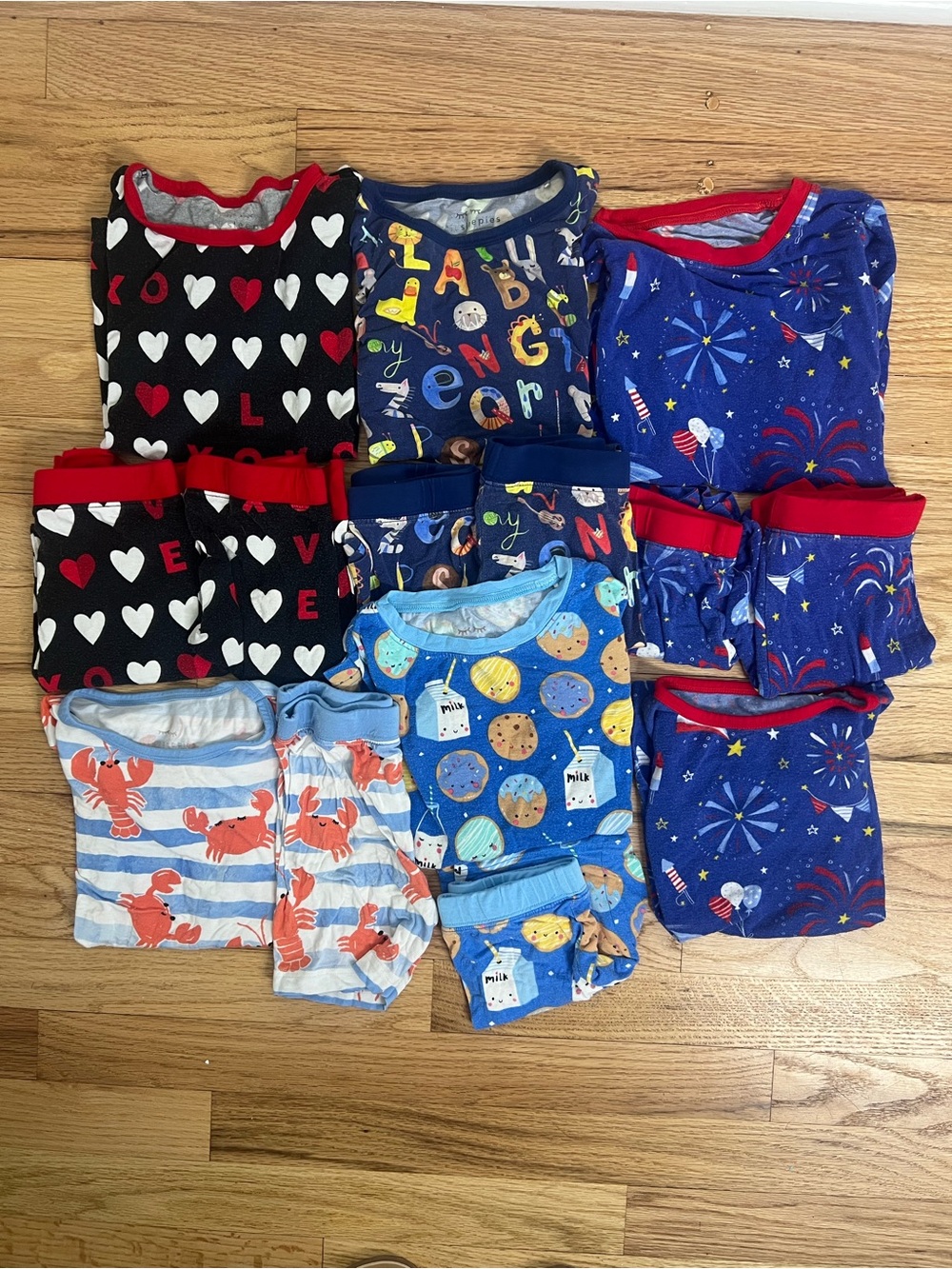 Little Sleepies 4T Pajama Lot - Assorted Blue, Black, Red, Light Blue Prints